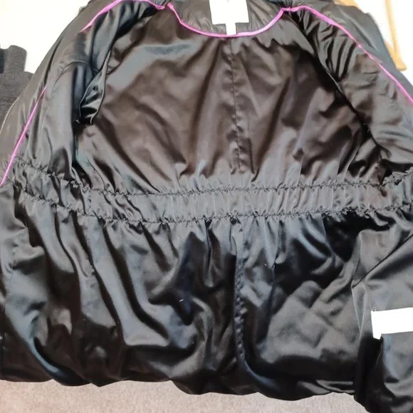 Kate Spade Quilted Hooded Double Front Zip Puffer Jacket Black XL